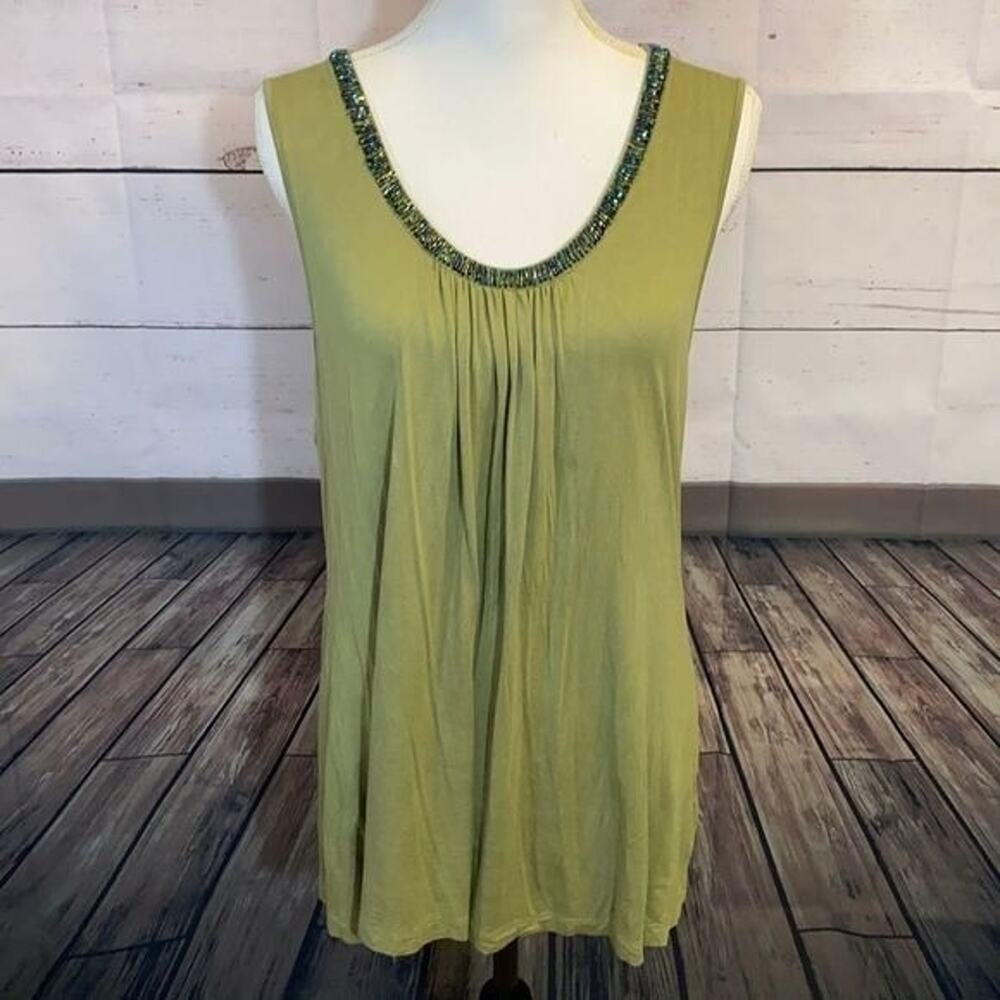 Studio Y Tank Top Shirt Womens‎ XL Green Beaded Rayon Pull Over Relaxed Stretch